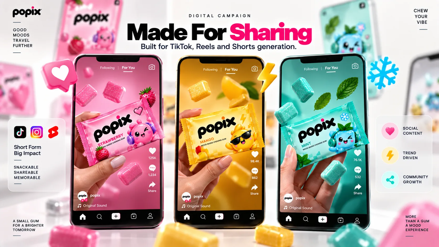 Popix Gum — Packaging Design packaging & visual design mockup 12 by Raghav Chopra